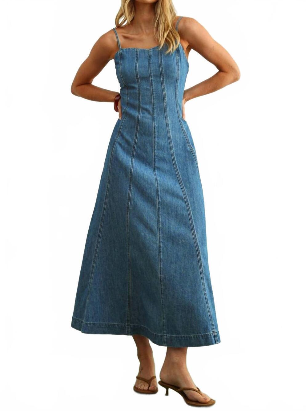 NEW MIOU MUSE paneled washed denim dress in blue